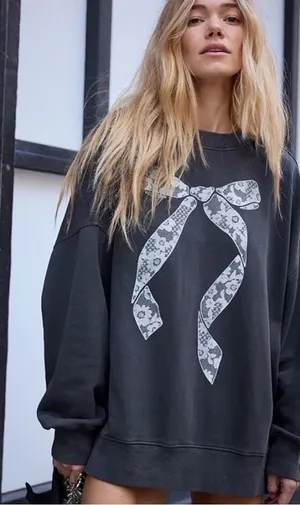 Aerie Big Chill Bow Print Oversized Crew Neck thumbnail 1