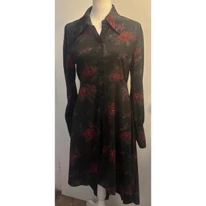 KILLSTAR Pandora Dress M Red Rose Skull Pentagram Gothic High Low Shirt Dress thumbnail 2