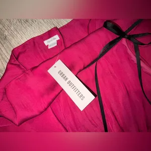 Urban Outfitters Pink mini skirt with black ribbon detail thumbnail 3