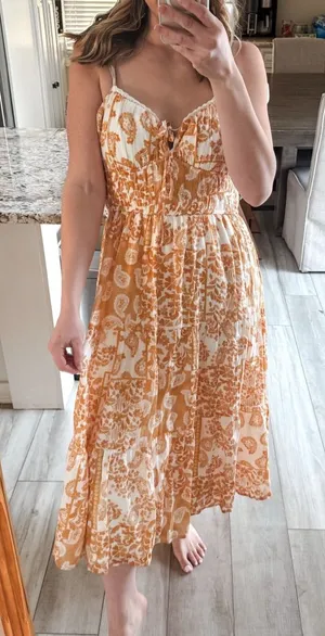 Trixxi Orange Cream Smocked Midi Dress Size XL thumbnail 1
