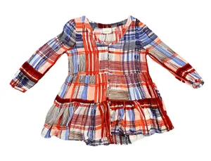 maeve anthropologie Top Medium‎ Plaid Tiered Lila Peasant Tunic thumbnail 1