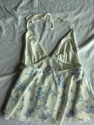white and blue floral halter tank top thumbnail 2