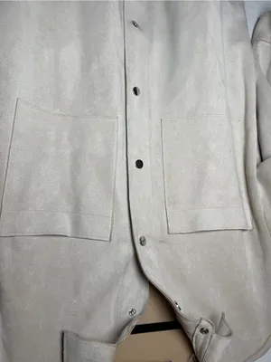 Zara Faux Suede Shacket Womens Small Beige Oversized Snap Front Shirt Jacket thumbnail 6