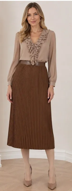 Marc New York Size M Brown Pleated Faux Leather Midi Skirt thumbnail 1