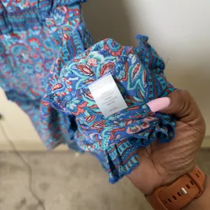 J. Jill Women Boho Maxi Dress Small Blue Paisley‎ Tiered Ruffle Cottage Resort thumbnail 3