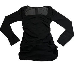 Women's Square Neck Ruched Bodycon Mini Dress Size S Mesh Sleeves Going Out Date thumbnail 1