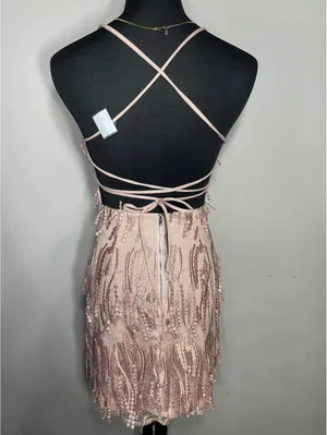 Lulus Making Magic Blush Pink Fringe Lace-Up Mini Dress XS thumbnail 5