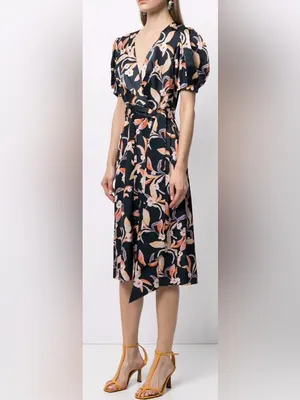 SACHIN & BABI Casey Navy Floral-Print Flared Dress Midi Puff Sleeves ASO Sz 4 thumbnail 10