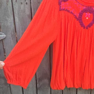 Free People Red Long Sleeve Embroidered Peasant Top thumbnail 5