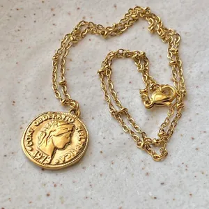 Handmade fully gold tone stainless steel antique vintage chic style coin necklace✨ thumbnail 3