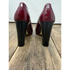 Juicy Couture Burgundy Patent Leather Bow Block Heel Pumps Made in Italy 5.5 M thumbnail 4