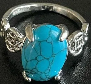 Women turquoise stone S925 silver ring size 7.5 thumbnail 1