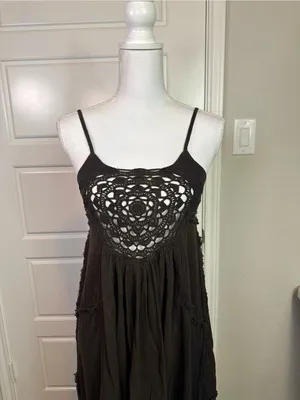 Free People Boho Lightweight Cotton Crochet Bodice Gauzy Dress in Brown Size XS thumbnail 3