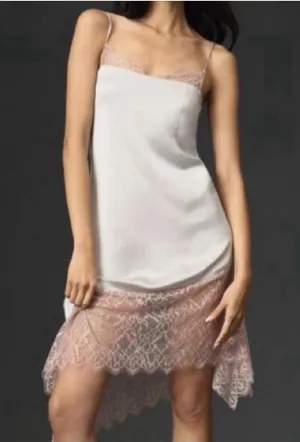 By Anthropologie Lace-Trimmed Asymmetrical Midi Slip Dress thumbnail 1