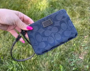 Navy coach wristlet spring, summer, wallet, purse, casual‎ little leather brown thumbnail 1