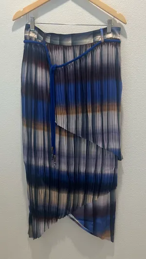 Pleated Blue Ombre Asymmetrical Women’s Skirt Size L by ADRIENE LANDAU thumbnail 1