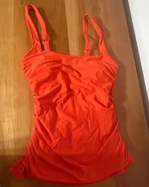 Athleta Aqualuxe Ruched Tankini Top Orange Swimwear 32B/C thumbnail 1