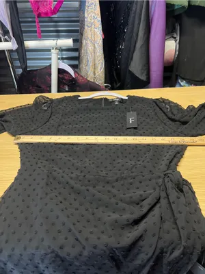 Lulus Black Swiss Dot Ruched Tie Mini Dress Size L NWT thumbnail 14