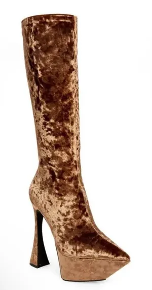 New! JEFFREY CAMPBELL‎ Shego Knee High Platform Boot Crushed Velvet Sz 9.5 $255 thumbnail 1