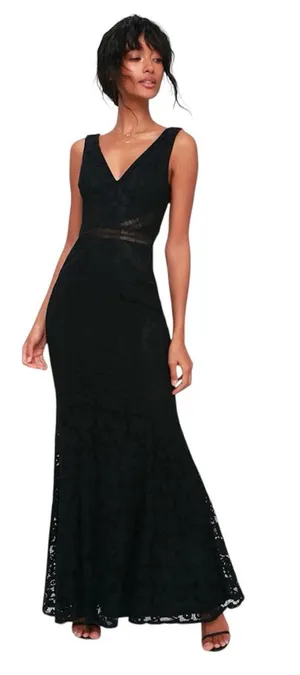 Lulu’s My Forever Black Lace Maxi Dress Size M thumbnail 1