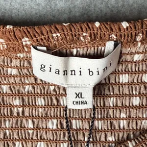 Gianni Bini Women's Brown Polka Dot‎ Smocked Puff Sleeve Angel Blouse XL thumbnail 4