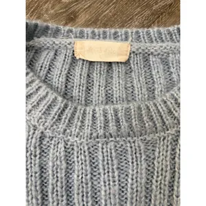 Altar'd State Crop Sweater Womens L Light Blue Rib Knit Balloon Sleeve thumbnail 4