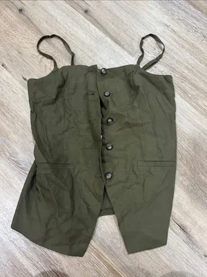Olive Green Button-Front Cami linen vest. Burnt rosemary thumbnail 1