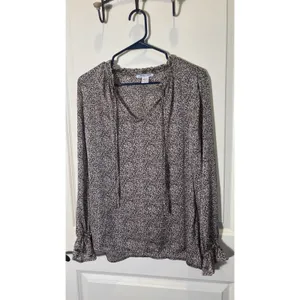 Sabrina Lauren Medium Blouse Animal Print Ruffle V-Neck Long Sleeve‎ Flowy Work thumbnail 7