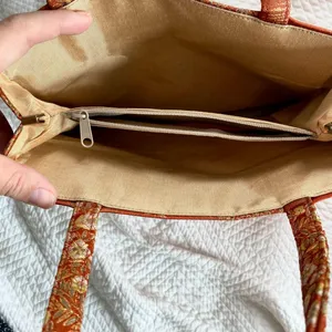 Vintage 90s Asian Boho Retro Orange Gold Top Handle Tapestry Mini Bag thumbnail 5