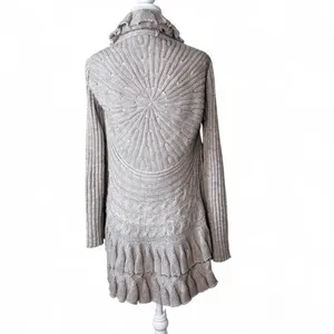 Wool Knit Ruffle Cardigan Gray Size M thumbnail 3