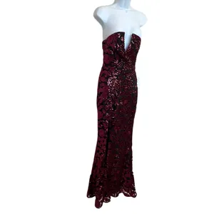 Dress the Population Black Sequin Gown XS Bustier Strapless Velvet Designer $400 thumbnail 10