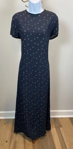 Rena Rowan for Saville Maxi Dress Size 6 Black White Circle Print 90s thumbnail 1
