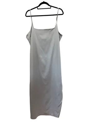 NEW Abercrombie Formal Satin Stretch Column Midi Dress in Silver - Size XL Tall thumbnail 3