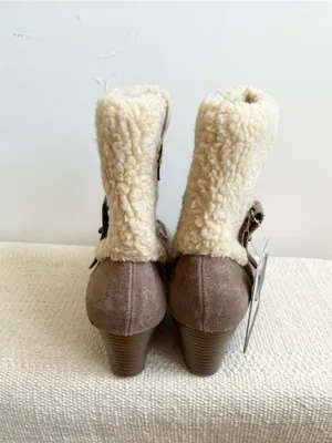 Eddie Bauer Womens Faux Fur Cuff Leather Wedge Boots Size 6.5 Tara Choc thumbnail 6