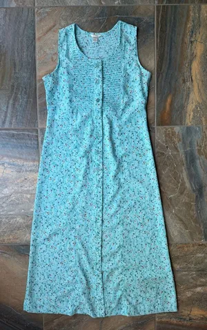 Christopher & Banks Teal Floral Pintuck Maxi Dress - Size 10 Y2K 2000s thumbnail 1