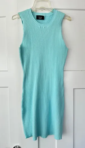 VICI Cotton Ribbed Blue Bodycon Dress thumbnail 1