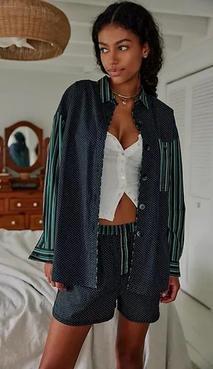 Free People Intimately Milk & Cookies Oversized Button Down Shirt Size Small thumbnail 1