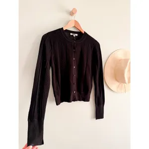 Madewell | NWT Signature Knit Pointelle Cardigan Black Cropped Sweater | Sz L thumbnail 3