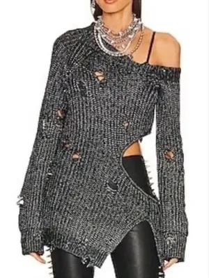 NBD Mundaka Distressed Oversized Black Metallic Sweater(Size Small) thumbnail 1