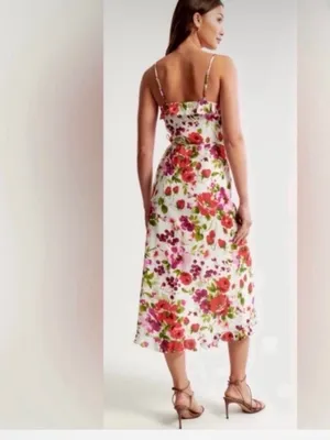 Abercrombie & Fitch Floral & Strawberry Ruffle High Low Dress XXS Tall NWOT thumbnail 2