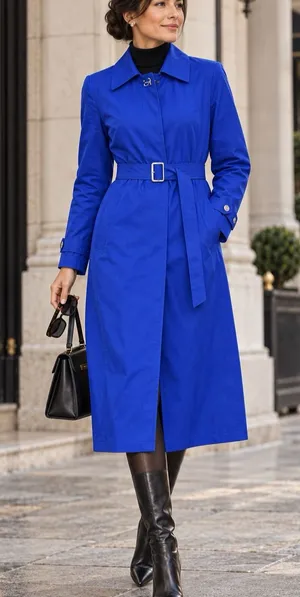 Ralph Lauren Cobalt Blue Belted Long Trench Coat thumbnail 1