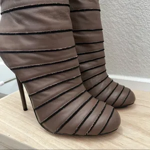 L.A.M.B Gwen Stafani Tan Brown Leather‎ Knee High Stiletto Boots 7.5 thumbnail 5