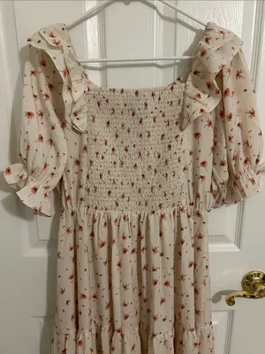 Jessakae Daydreamer Smocked Midi Dress In Cream Floral NWT Size Large thumbnail 10