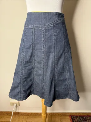 Idra Anthropologie Dark Denim Paneled A-Line Skirt thumbnail 1