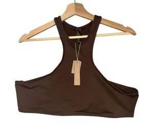 Skims Swim Racerback Bikini Top Womens Sz 2X Brown Nylon Stretch High Neck Swim thumbnail 1