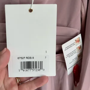 Mac Duggal Pink Satin Velvet Long Sleeve V-Neck‎ Midi Cocktail Formal Dress- NWT thumbnail 10