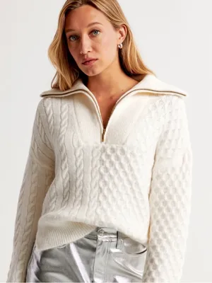 Abercrombie & Fitch Cable Half Zip Pullover Sweater Cream Size Medium thumbnail 1