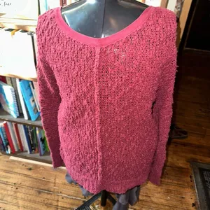 Free People chunky deep red v-neck XS boho oversized sweater thumbnail 2