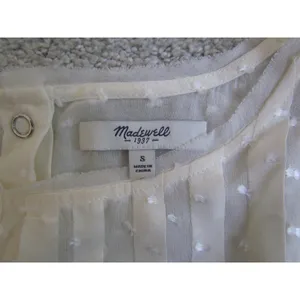 Madewell‎ Silk Blouse S Cream Swiss Dot Pleated Snap Button Back 06675 FA13 thumbnail 6