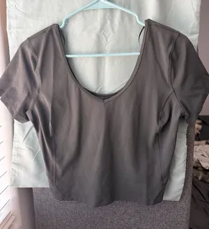 Lululemon Gray Short Sleeve Cropped Athletic Top thumbnail 1